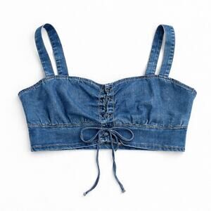 Y2K Denim Lace Up Bustier Corset Crop Top XL Bralette NWT Boho Festival